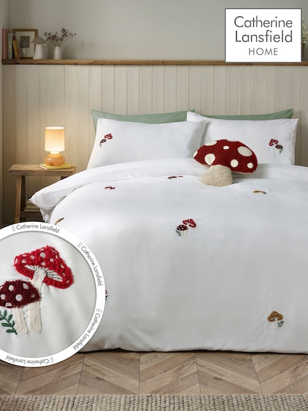 Catherine Lansfield Woodland Crochet Embroidered Duvet Cover And Pillowcase Set