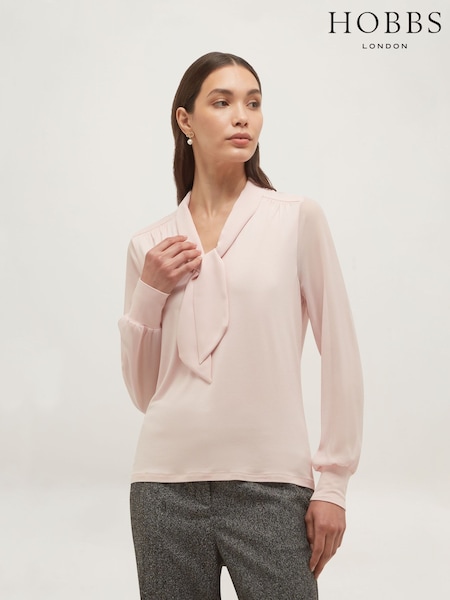 Pink - Hobbs Tarini Tie Neck Top