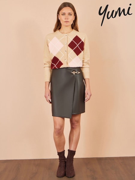 Brown - Yumi Faux Leather Wrap Mini Skirt
