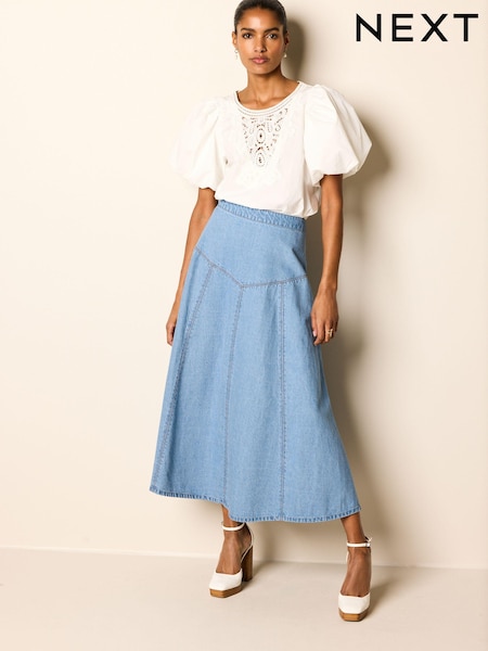 Mid Blue Panelled Denim Maxi Skirt (555099) | €29