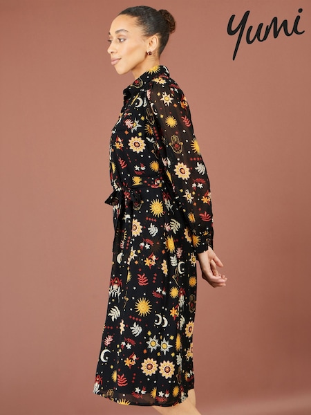 Black - Yumi Cosmic Midi Shirt Dress