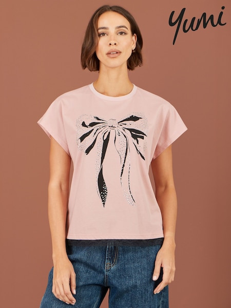 Pink - Yumi Bow T-shirt With Lace