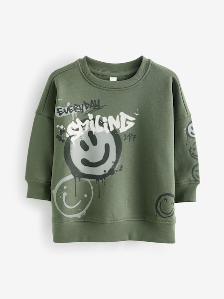 Khaki Green Graffiti Character Crew Neck Sweatshirt (3mths-7yrs) (555229) | €2.50 - €3.50