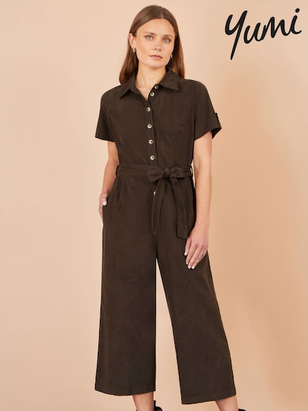 Brown - Yumi Cord Relaxed Jumpsuit