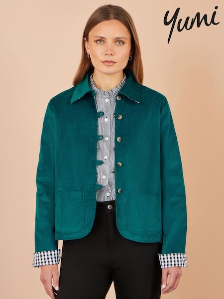 Blue - Yumi Cord Reversible Gingham Jacket