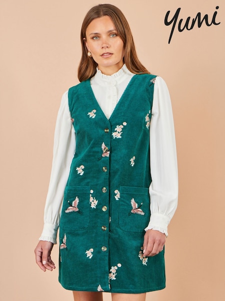 Blå - Yumi Crane Brodert Pinafore-kjole