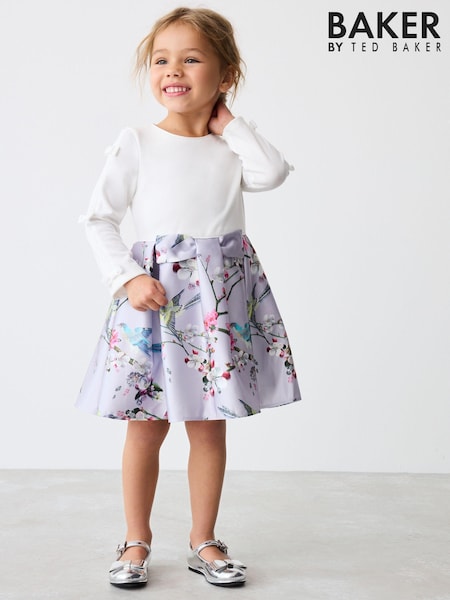 Baker by Ted Baker Mint Green Bird Floral Print Bow Satin Dress (555490) | AED104 - AED119