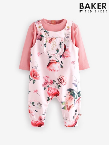 Baker by Ted Baker 2 Piece Pink Floral T-Shirt and Dungaree Set (555610) | AED129 - AED139