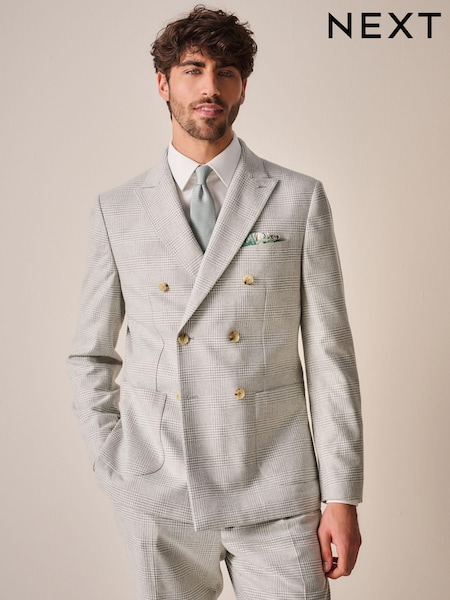 Natural Slim Fit Italian Wool Blend Check Double Breasted Suit (555621) | €25