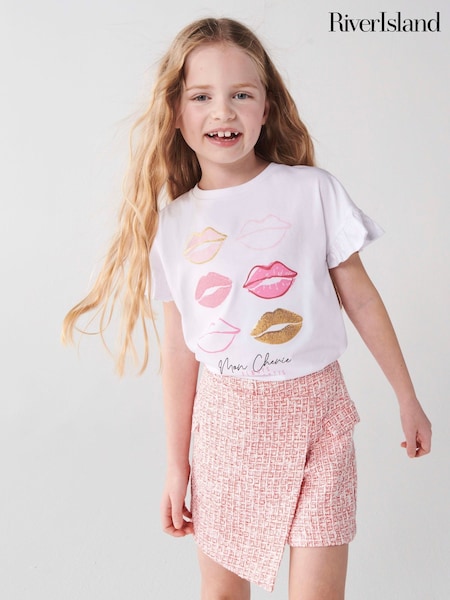 River Island White Lips Girls 100% Cotton T-Shirt (555765) | €19