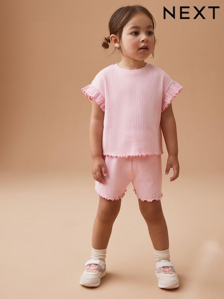 rožnata - Rib Short Sleeve T-Shirt And Shorts Set (3mths-7yrs) (556069) | € 7 - € 11