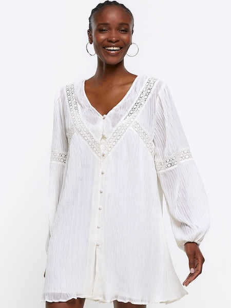 River Island White Lace Victoriana Mini Dress (556077) | €20