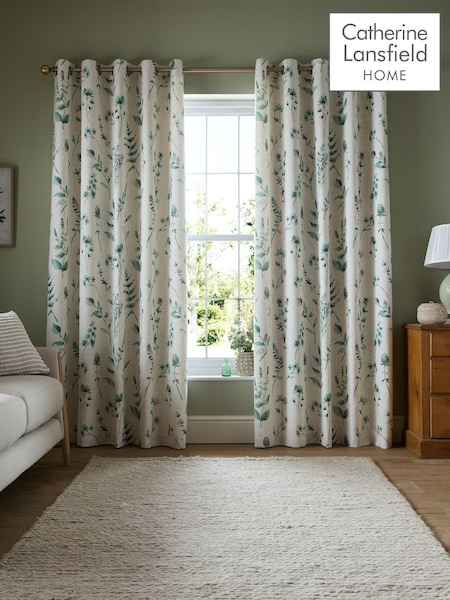 Catherine Lansfield Watercolour Leaves Lined Eyelet Curtains