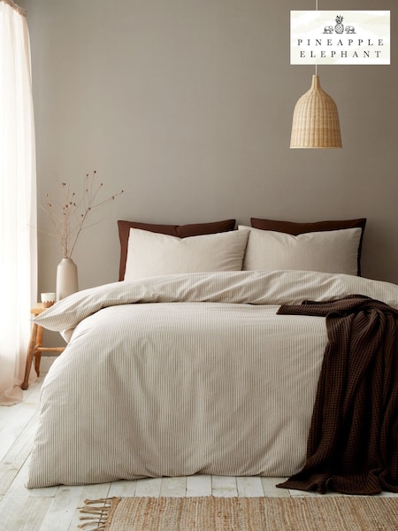 Pineapple Elephant Cotton Rich Narrow Woven Stripe Duvet Cover And Pillowcase Set