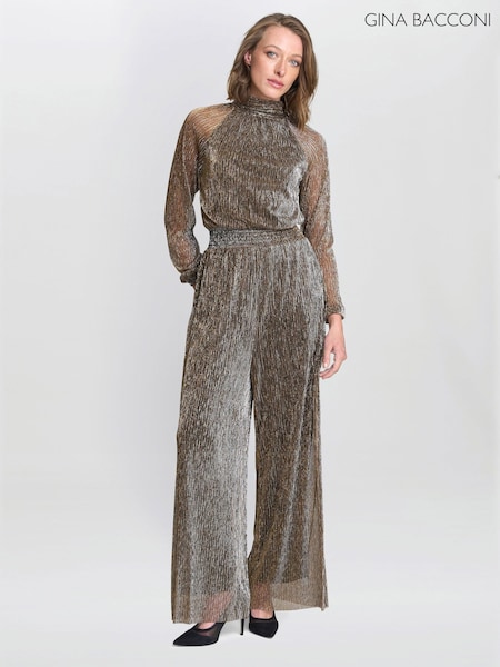 Black - Gina Bacconi Kylie Metallic Knit Jumpsuit
