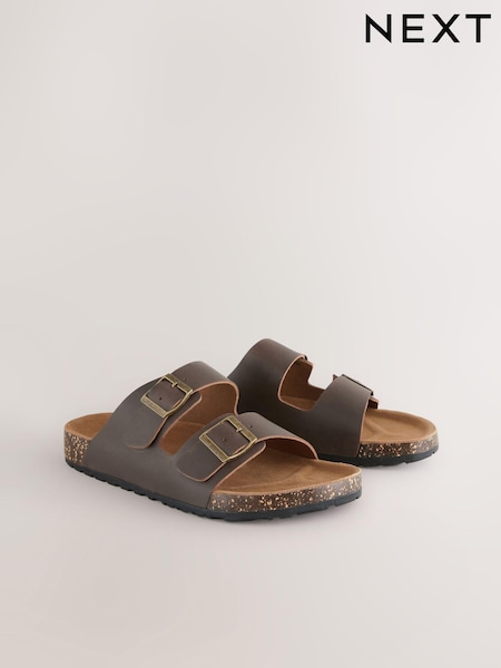 Brown Leather Two Buckle Sandals (557098) | $51