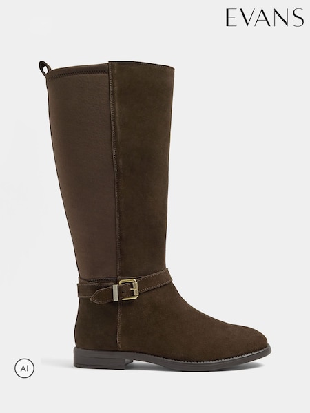 브라운 - Evans Suede Buckle Knee High Riding Boots
