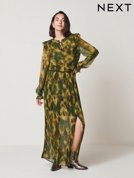 Vert - Robe longue en mousseline à manches longues (557524) | € 3