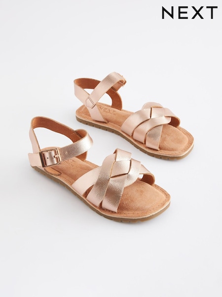 Rose Gold Standard Fit (F) Leather Woven Sandals (557692) | €30 - €41