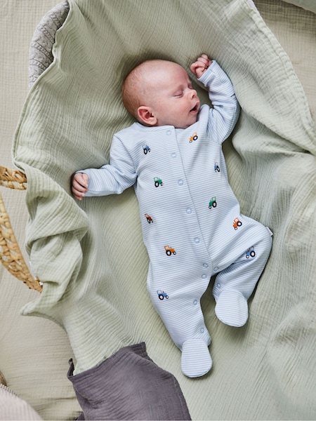 Azul con tractor - JoJo Maman Bébé Embroidered Cotton Baby Sleepsuit (557818) | 34 €
