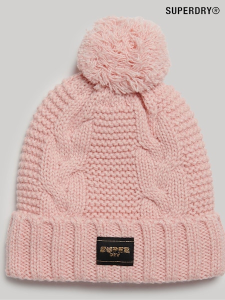 Różowy - Czapka z dzianiny o warkoczowym splocie z pomponem Superdry (557855) | 48 zł