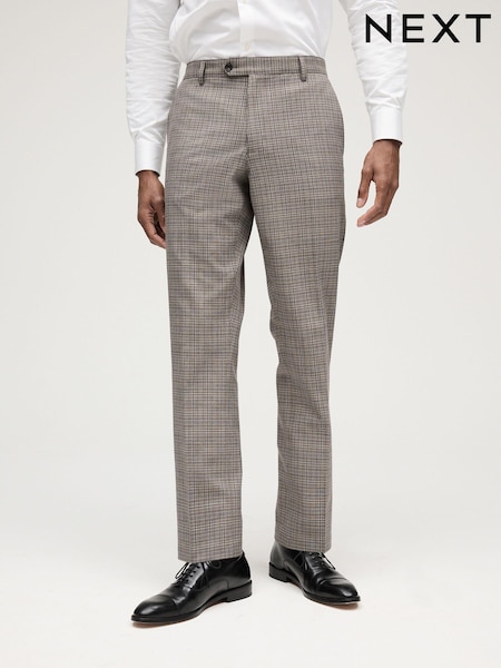 Taupe Skinny Fit Trimmed Check Suit: Trousers (557976) | AED41