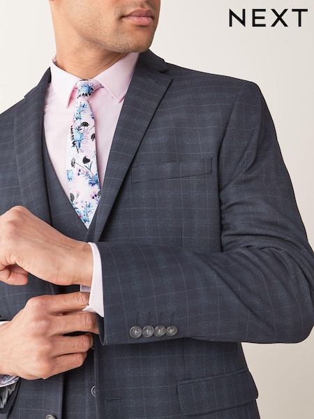 Navy Blue Tailored Check Suit Jacket (558293) | €21