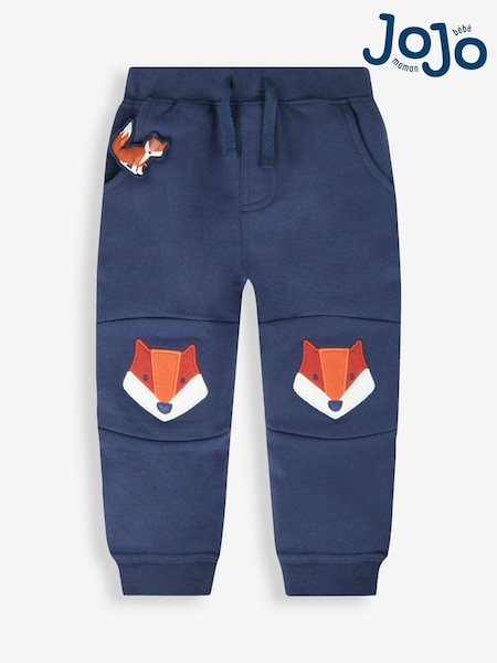 JoJo Maman Bébé Navy Blue Fox Appliqué Knee Pet in Pocket Joggers (558473) | €33