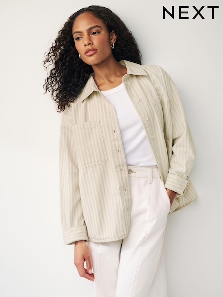 Шалфейно-зеленый в белую полоску - Cotton Shacket (558563) | €19