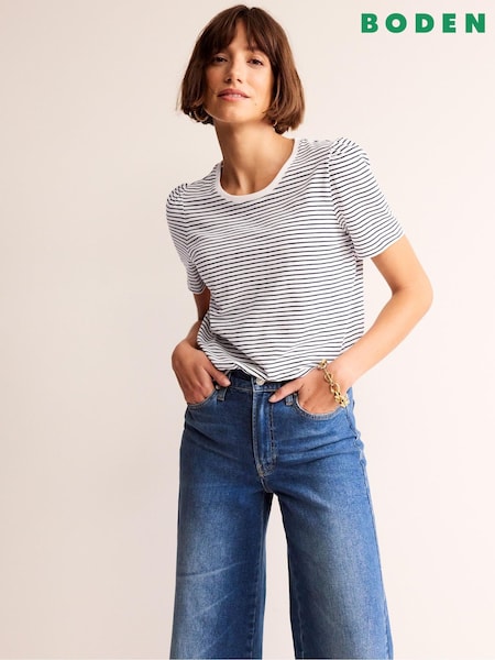 Alb/Albastru - Boden 100% Bumbac Mânecă bufantă Tricou (558829) | 186 LEI