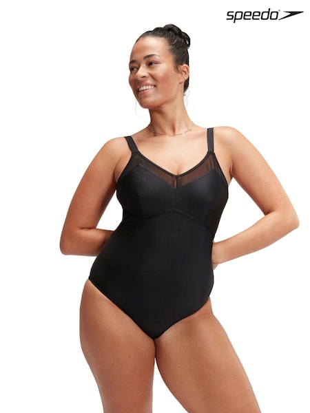 Speedo Black Womens Shaping Mesh Detail 1 Piece Swimsuit (558988) | AED166