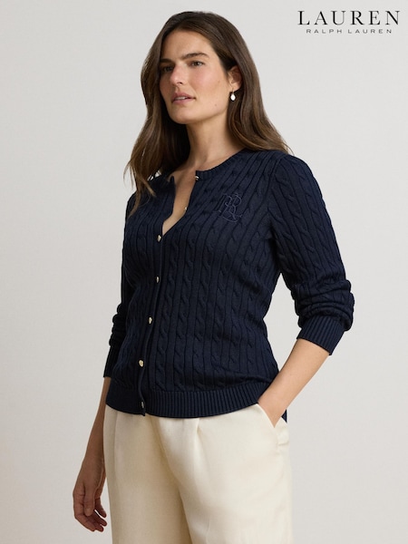 Blå - Lauren Ralph Lauren Br Rayon Pltd Ctn-sweater-cardigan