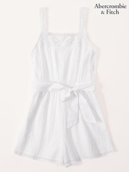 Abercrombie and Fitch White Lace Trim Belted Playsuit (559340) | € 26