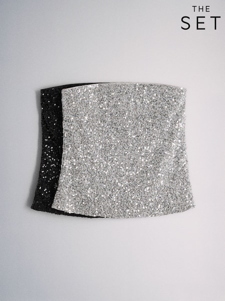 فضي/أسود - The Set 2 Pack Sequin Bandeau Tops