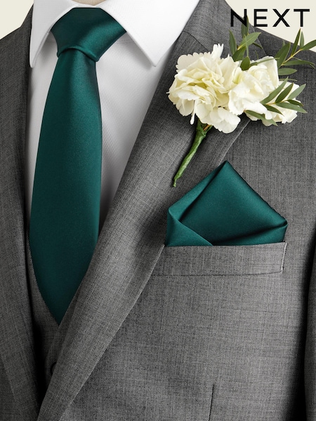 Forest Green Slim Silk Tie And Pocket Square Set (559490) | 69 QAR