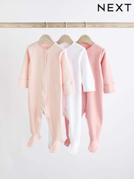 Pink/White 3 Pack 100% Cotton Baby Sleepsuits (0-2yrs) (559624) | €19 - €22
