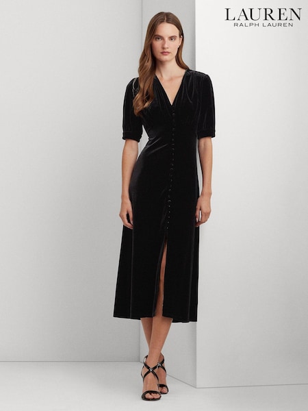 Lauren Ralph Lauren Stretch Velvet Puff Sleeve Midi Dress (559745) | €244