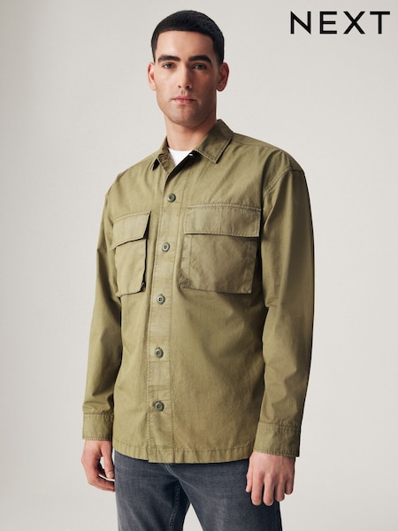 Khaki Green 100% Cotton Ripstop Twin Pocket Shacket Overshirt (559832) | €8