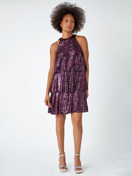 Dusk Purple Sequin Embellished Tiered Party Dress (560733) | €41.50