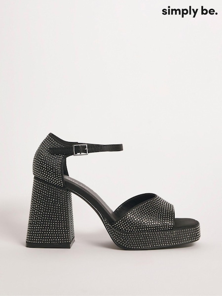 Simply Be Black Regular/Wide Fit Diamanté Heel Platform Sandals (560734) | €21