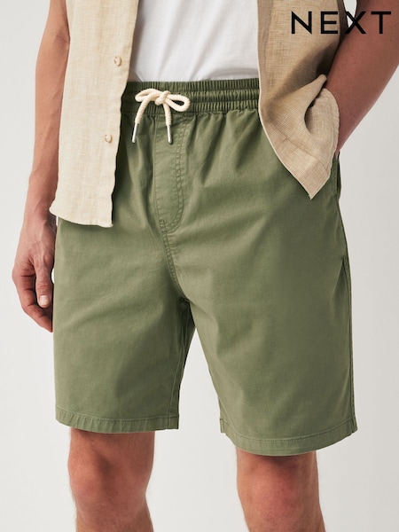 Khaki Green Washed Cotton Elasticated Waist Shorts (560779) | €10.50