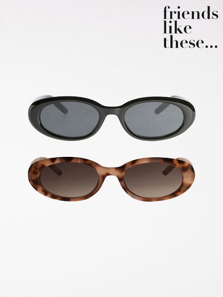 Black - Friends Like These 2 Pack Round Slim Sunglasses
