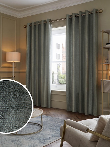 Teal Blue/Bronze Metallic Stripe Eyelet Lined Curtains (562073) | €49 - €99
