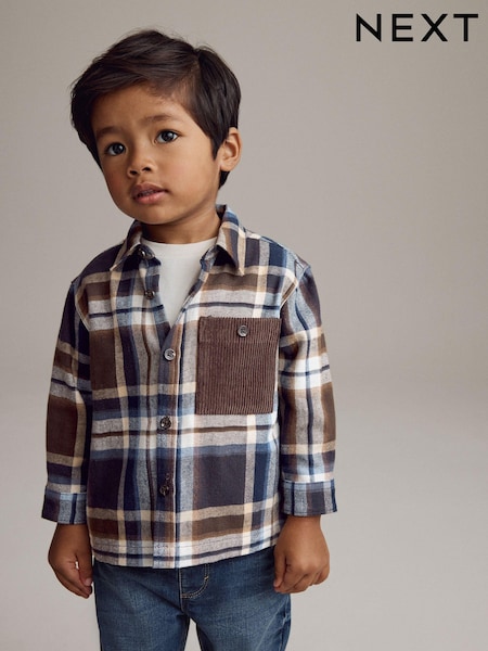Navy/Brown Check Shirt Long Sleeve Check 100% Cotton Shirt (3mths-7yrs) (562504) | €14 - €16