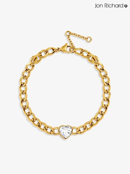Gold - Jon Richard Plated Crystal Heart Chain Stainless Steel Bracelet