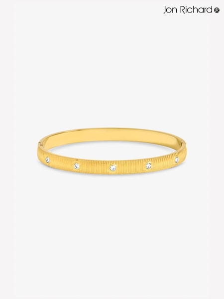 Gold - Jon Richard Plated Textured Stainless Steel Crystal Bangle