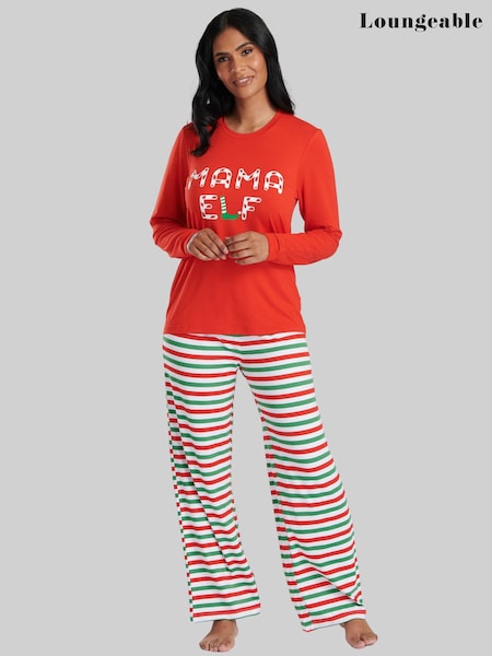 Loungeable Red Christmas Mama Elf Long Sleeve and Long Joggers Pyjamas Set (562833) | €19