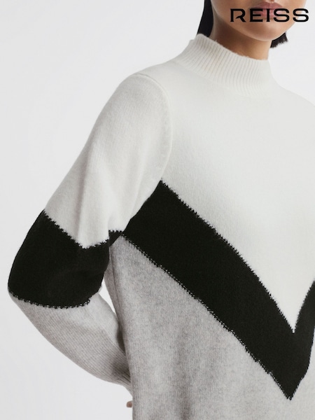 Reiss Ivory/Black Claude Colourblock Funnel Neck Jumper (563054) | €85