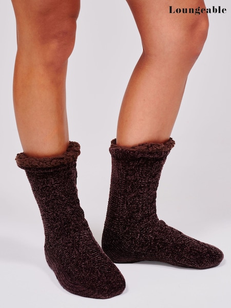 Brown - Loungeable Chenille Slipper Socks