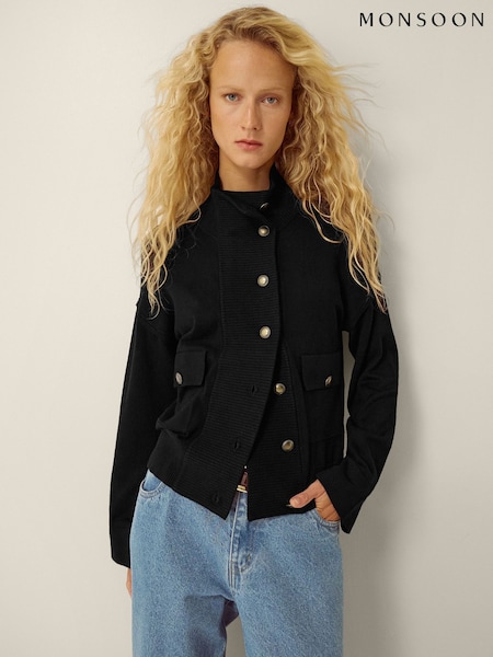 Black - Monsoon Naya High Neck Knitted Jacket